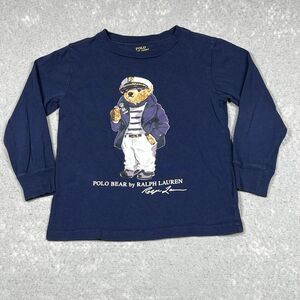 Polo Ralph Lauren T-Shirt Boys Kids 4T Blue Polo Bear Graphic Long Sleeve Tee
